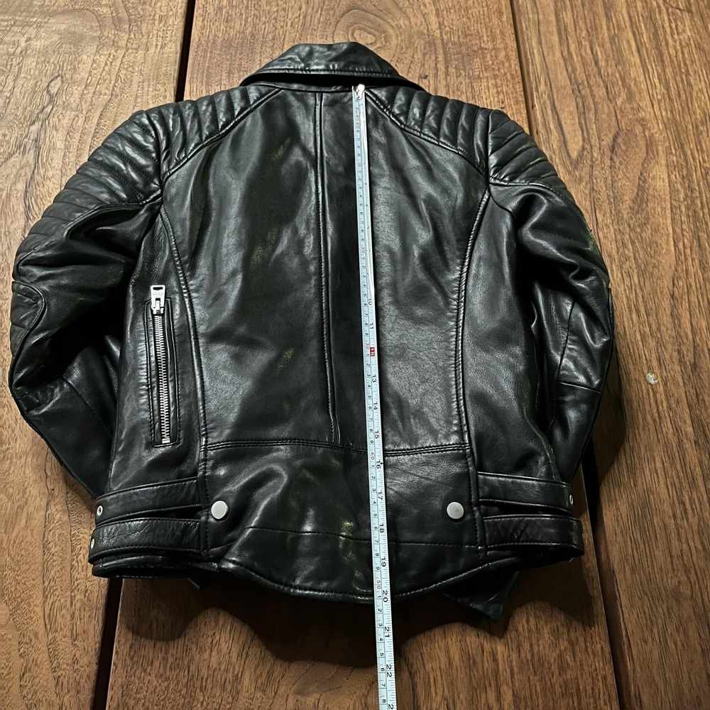 AllSaints Papin Biker Jacket Womens 0 Black Lamb Leather Moto Quilted Asym Zip - Picture 6 of 11